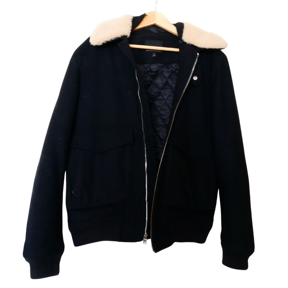Vintage Aviator Bomber Mario Bellucci Jacket with Detachable Shearling Collar